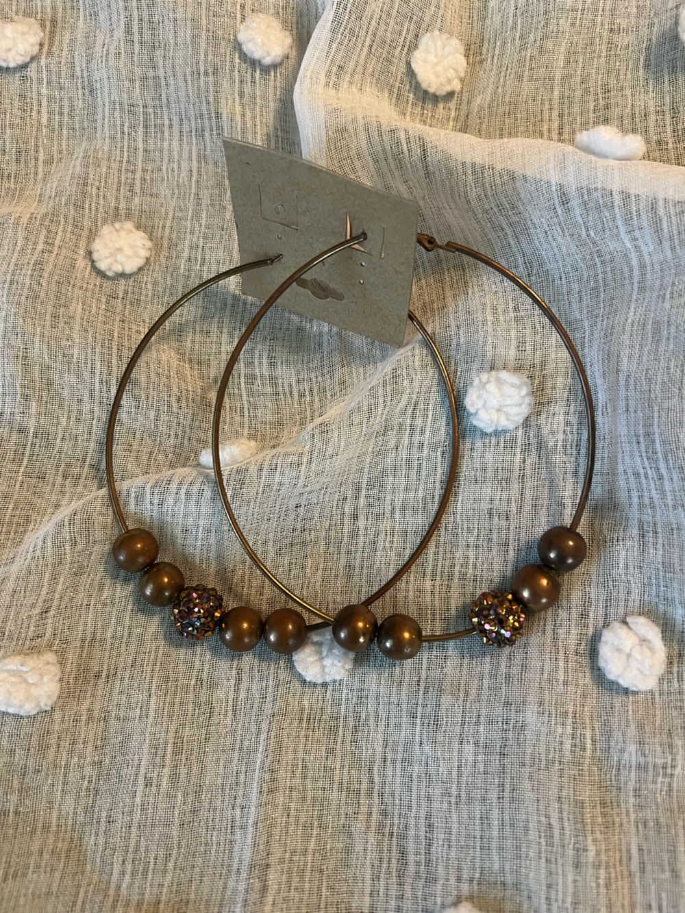 Bronze Beaded Hoop Earrings with Sparkle Accent